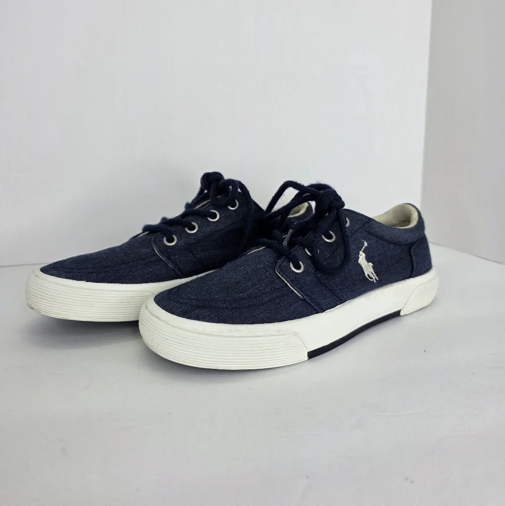 Polo Ralph Lauren Kids Faxon II Lace-Up Sneakers Pony Logo Cotton Canvas SZ 13.5